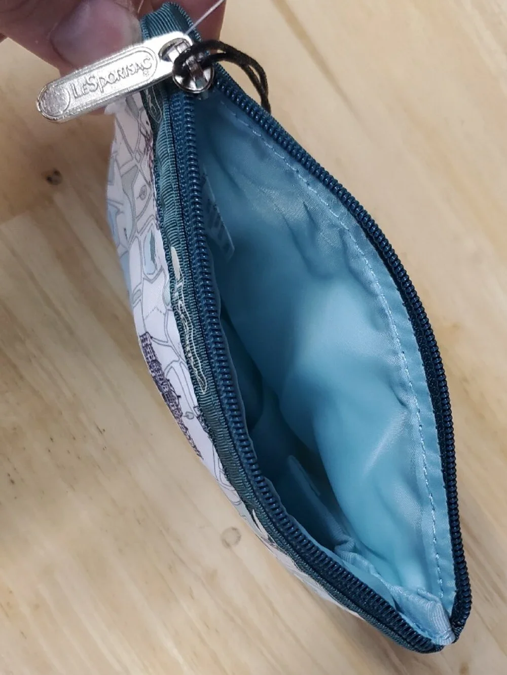 Lesportsac White and Green Printed Zip Pouch
